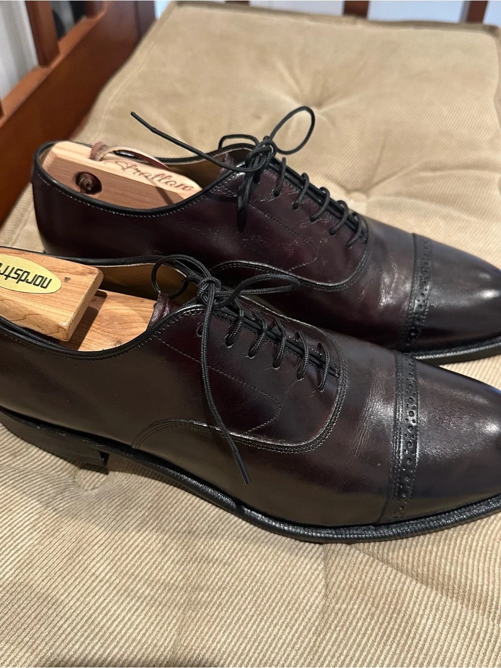 Johnston & Murphy Men's Burgundy Leather Cap-Toe Oxfords.